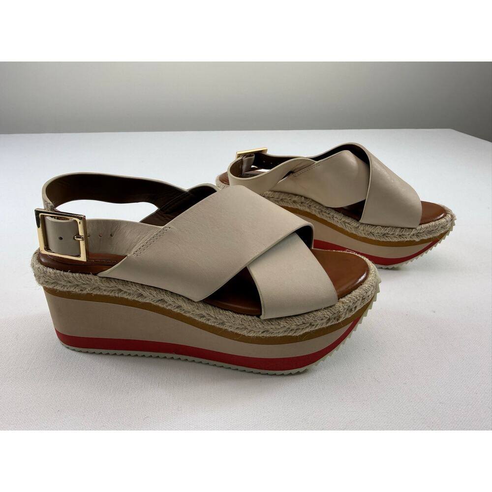Enzo Angiolini Espadrille Platform Wedge Sandals Off White Size 6 Resort Beach - Picture 2 of 9